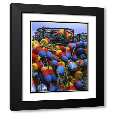 Oregon, Newport Crab rings and floats on dock Black Modern Wood Framed Art Print with Double Matting by Terrill, Steve