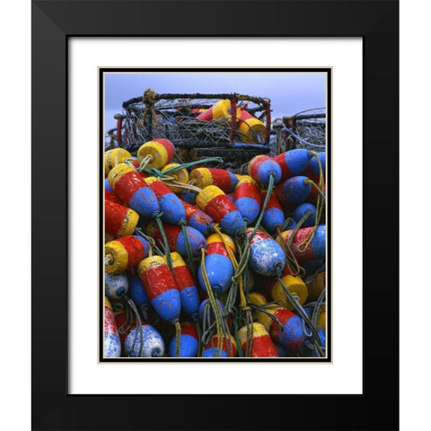 Oregon, Newport Crab rings and floats on dock Black Modern Wood Framed Art Print with Double Matting by Terrill, Steve