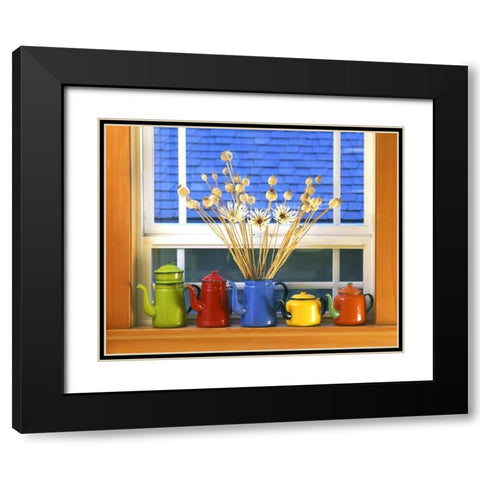 OR, Portland Enamelware teapots and coffeepots Black Modern Wood Framed Art Print with Double Matting by Terrill, Steve