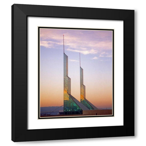 OR, Portland Oregon Convention Center at night Black Modern Wood Framed Art Print with Double Matting by Terrill, Steve