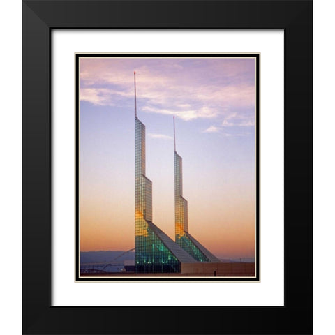OR, Portland Oregon Convention Center at night Black Modern Wood Framed Art Print with Double Matting by Terrill, Steve