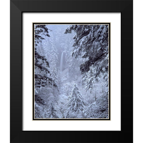 Oregon, Silver Falls North Falls in winter snow Black Modern Wood Framed Art Print with Double Matting by Terrill, Steve