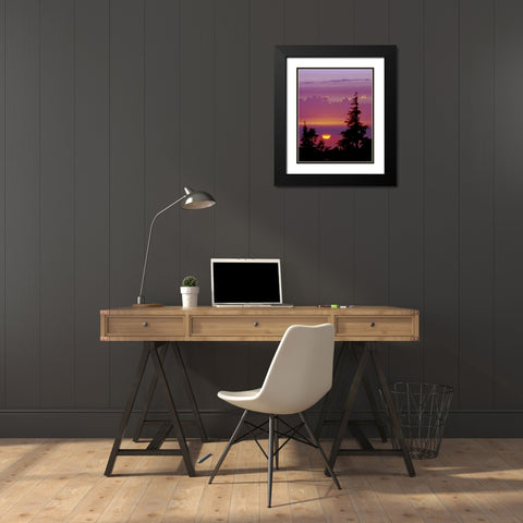Oregon, Mt Hood Pine trees silhouetted by sunset Black Modern Wood Framed Art Print with Double Matting by Kelley, David