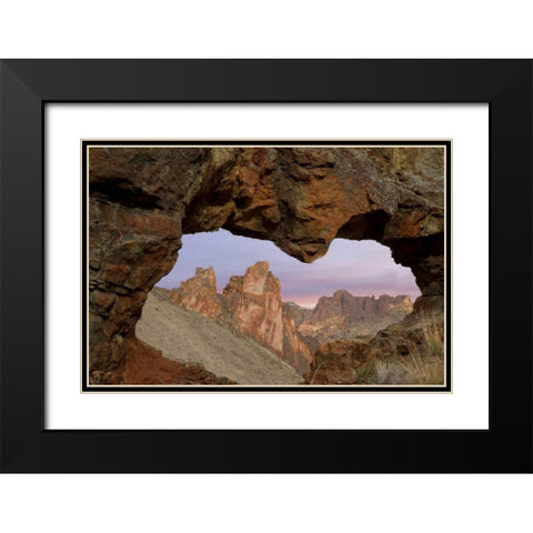 Oregon View of Leslie Gulch through rock opening Black Modern Wood Framed Art Print with Double Matting by Paulson, Don