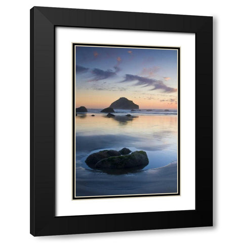 OR, Bandon Beach Face Rock at twilight Black Modern Wood Framed Art Print with Double Matting by Rotenberg, Nancy