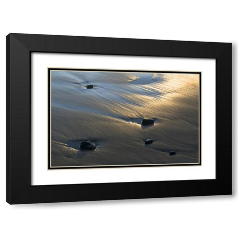 OR, Beach sand and rocks at sunset on shoreline Black Modern Wood Framed Art Print with Double Matting by Rotenberg, Nancy