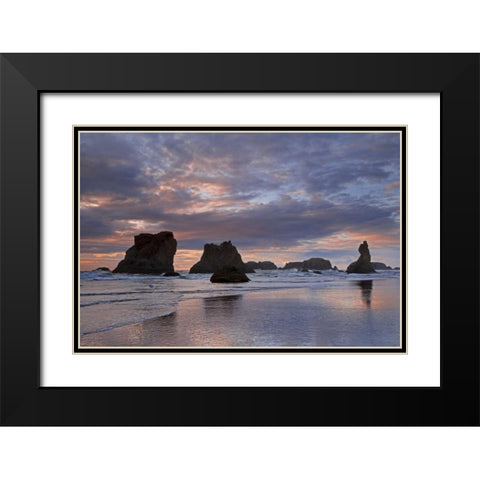 OR, Bandon Sunset over seastacks on ocean beach Black Modern Wood Framed Art Print with Double Matting by Paulson, Don