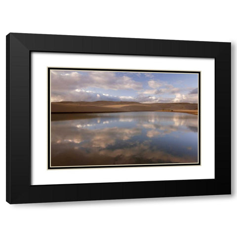 OR, Siuslaw NF, Umpqua Dunes Lake next to dunes Black Modern Wood Framed Art Print with Double Matting by Paulson, Don