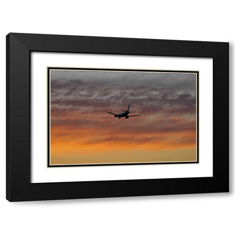 OR, Portland Airplane approaching landing Black Modern Wood Framed Art Print with Double Matting by Terrill, Steve