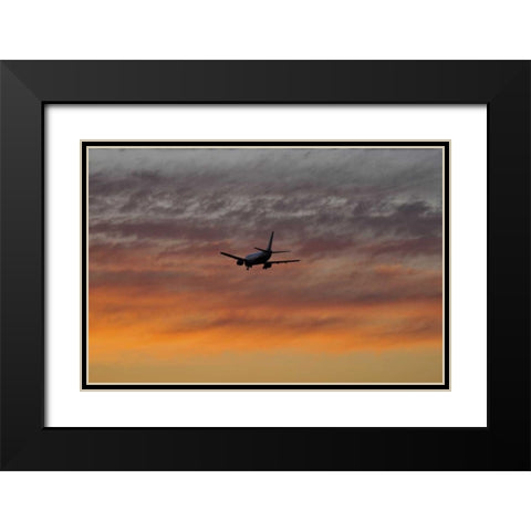 OR, Portland Airplane approaching landing Black Modern Wood Framed Art Print with Double Matting by Terrill, Steve