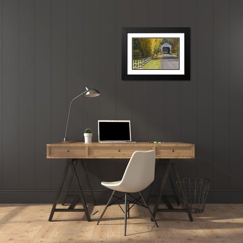 Oregon, Lake Creek Nelson Mountain Bridge Black Modern Wood Framed Art Print with Double Matting by Paulson, Don