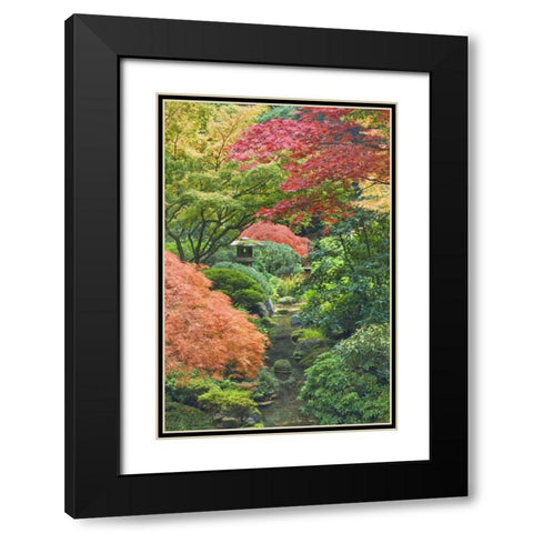Oregon, Portland Stone tower and pond Black Modern Wood Framed Art Print with Double Matting by Paulson, Don