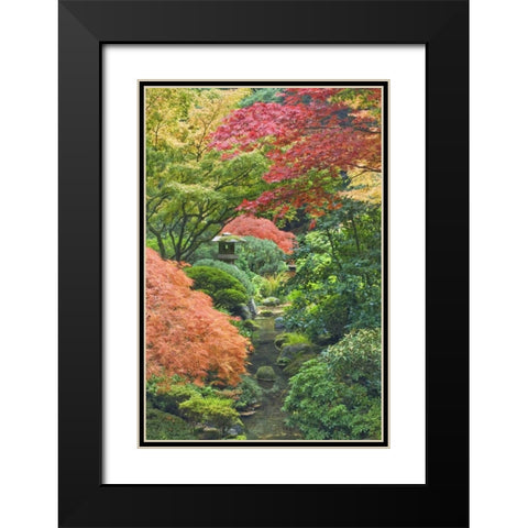 Oregon, Portland Stone tower and pond Black Modern Wood Framed Art Print with Double Matting by Paulson, Don