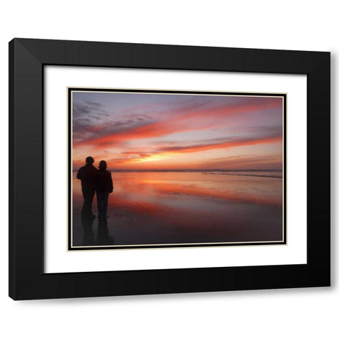 Oregon, Cannon Beach Couple on beach at sunset Black Modern Wood Framed Art Print with Double Matting by Paulson, Don