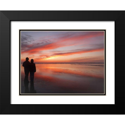 Oregon, Cannon Beach Couple on beach at sunset Black Modern Wood Framed Art Print with Double Matting by Paulson, Don