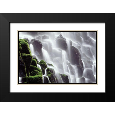 OR, Ramona Falls Waterfall cascades down a cliff Black Modern Wood Framed Art Print with Double Matting by Satushek, Steve