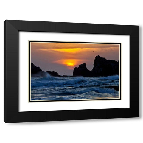 USA, Oregon, Bandon Sunset over sea stacks Black Modern Wood Framed Art Print with Double Matting by Carter, Jean