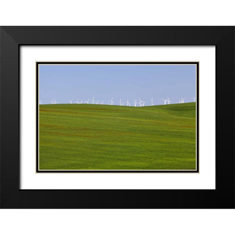 OR, Wasco Wind turbines on verdant farm field Black Modern Wood Framed Art Print with Double Matting by Paulson, Don