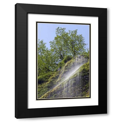 OR, Columbia Gorge Waterfall flowing from cliff Black Modern Wood Framed Art Print with Double Matting by Paulson, Don