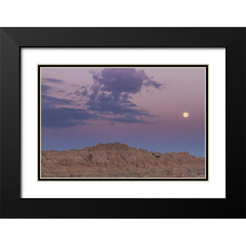 SD, Badlands NP Sunrise and moonset Black Modern Wood Framed Art Print with Double Matting by Illg, Cathy and Gordon