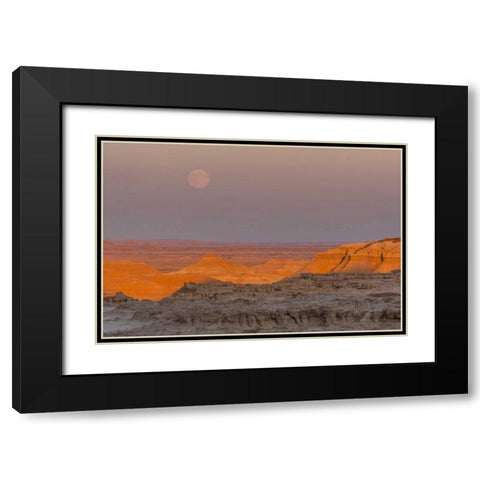 SD, Badlands NP Moonrise over rugged landscape Black Modern Wood Framed Art Print with Double Matting by Illg, Cathy and Gordon