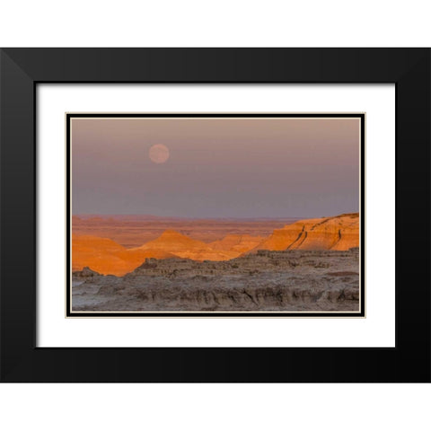 SD, Badlands NP Moonrise over rugged landscape Black Modern Wood Framed Art Print with Double Matting by Illg, Cathy and Gordon