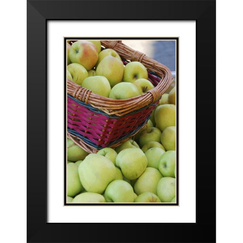 OR, Hood River Valley Basket of green apples Black Modern Wood Framed Art Print with Double Matting by Terrill, Steve
