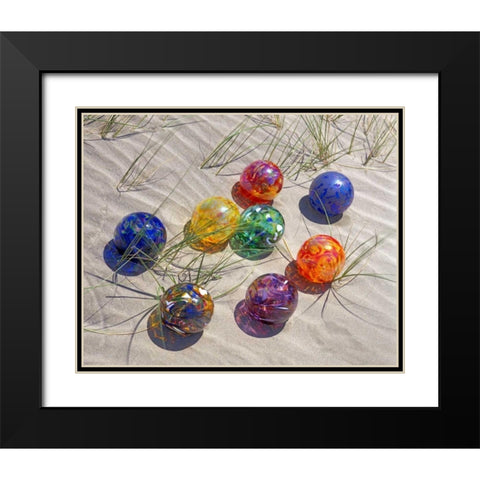 USA, Oregon Colorful glass floats on sand dune Black Modern Wood Framed Art Print with Double Matting by Terrill, Steve