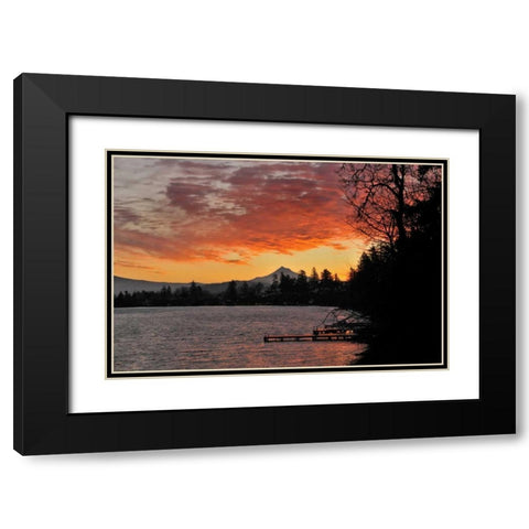 USA, Oregon Blue Lake and Mt Hood at sunrise Black Modern Wood Framed Art Print with Double Matting by Terrill, Steve