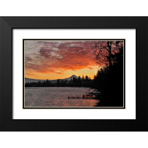 USA, Oregon Blue Lake and Mt Hood at sunrise Black Modern Wood Framed Art Print with Double Matting by Terrill, Steve