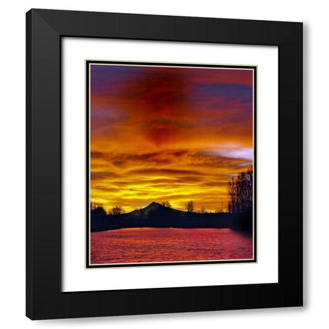 Oregon Mt Hood and Whitaker Pond at sunrise Black Modern Wood Framed Art Print with Double Matting by Terrill, Steve