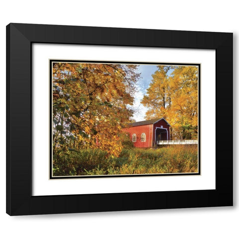 OR, Shimanek covered bridge in morning light Black Modern Wood Framed Art Print with Double Matting by Terrill, Steve