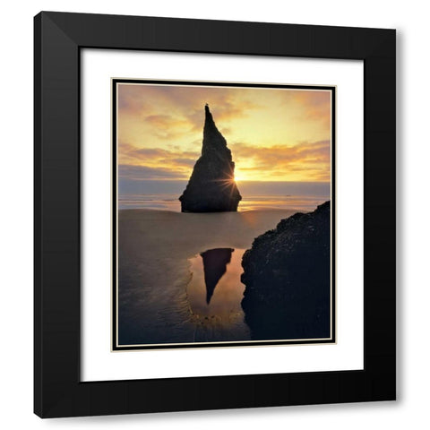 Oregon Rock formation at sunset on Bandon Beach Black Modern Wood Framed Art Print with Double Matting by Terrill, Steve
