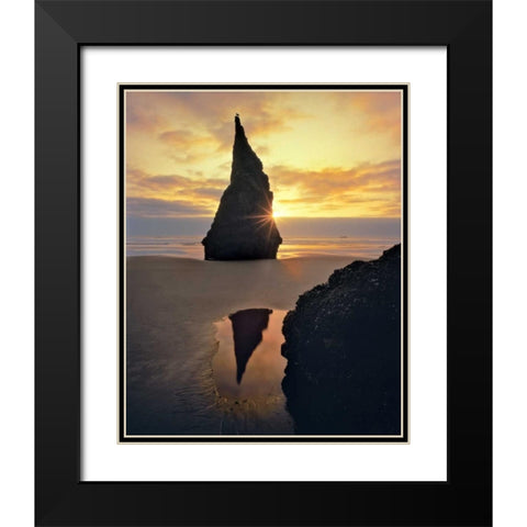 Oregon Rock formation at sunset on Bandon Beach Black Modern Wood Framed Art Print with Double Matting by Terrill, Steve