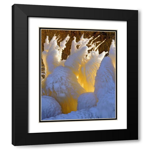 OR, Columbia Gorge Ice formations glowing Black Modern Wood Framed Art Print with Double Matting by Terrill, Steve