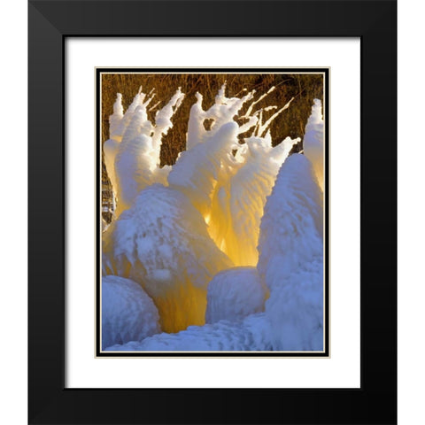 OR, Columbia Gorge Ice formations glowing Black Modern Wood Framed Art Print with Double Matting by Terrill, Steve