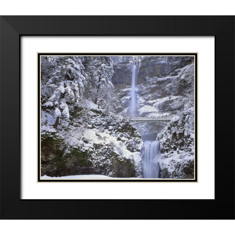 OR, Columbia Gorge Winter at Multnomah Falls Black Modern Wood Framed Art Print with Double Matting by Terrill, Steve