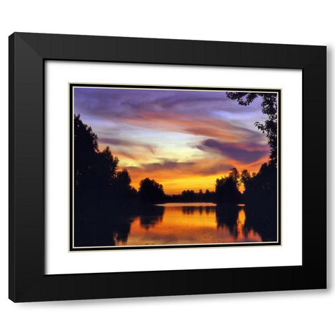 USA, Oregon Sunset reflecting in Columbia Slough Black Modern Wood Framed Art Print with Double Matting by Terrill, Steve