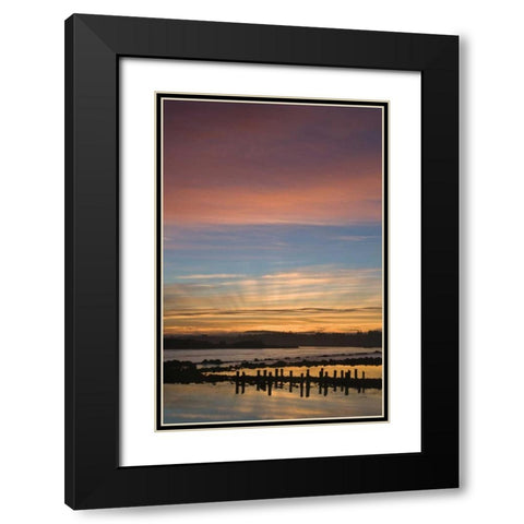 OR, Bandon Sunrise God rays over harbor Black Modern Wood Framed Art Print with Double Matting by Rotenberg, Nancy