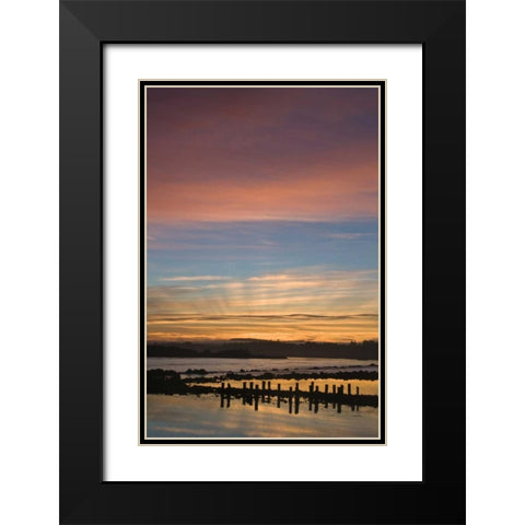 OR, Bandon Sunrise God rays over harbor Black Modern Wood Framed Art Print with Double Matting by Rotenberg, Nancy