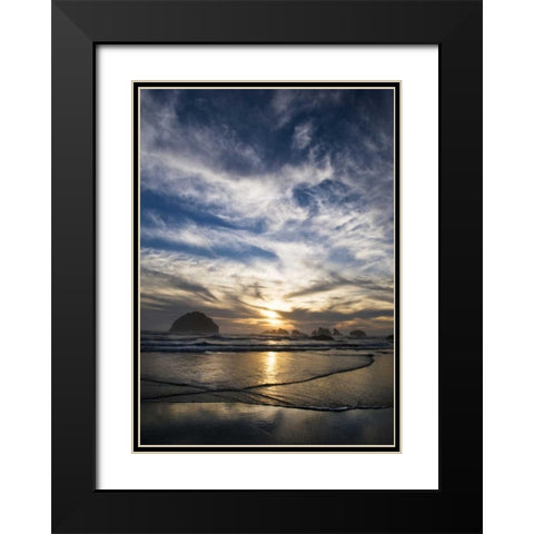 Oregon, Bandon Beach Face Rock and sea stacks Black Modern Wood Framed Art Print with Double Matting by Rotenberg, Nancy
