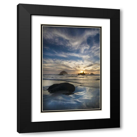Oregon, Bandon Beach Face Rock and sea stacks Black Modern Wood Framed Art Print with Double Matting by Rotenberg, Nancy