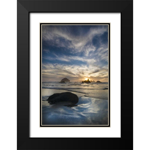 Oregon, Bandon Beach Face Rock and sea stacks Black Modern Wood Framed Art Print with Double Matting by Rotenberg, Nancy