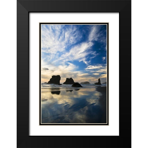 USA, Oregon, Bandon Beach Sea stacks at twilight Black Modern Wood Framed Art Print with Double Matting by Rotenberg, Nancy