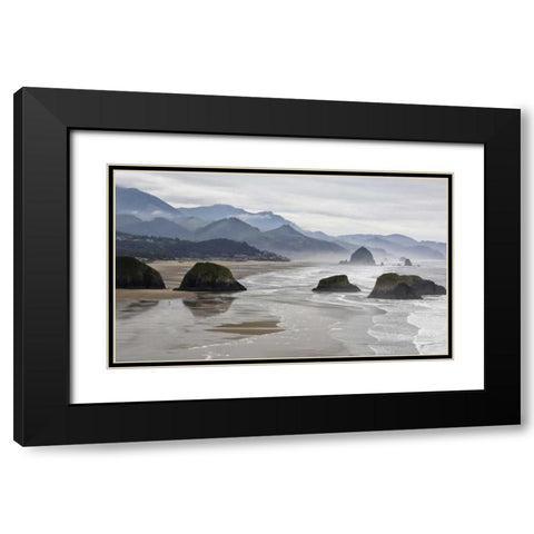 Oregon, Cannon Beach Fog rises over coastline Black Modern Wood Framed Art Print with Double Matting by Carter, Jean