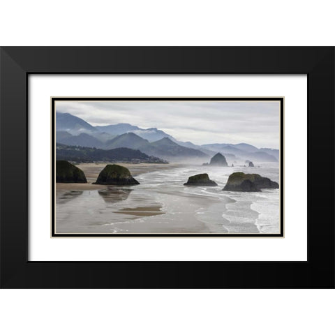 Oregon, Cannon Beach Fog rises over coastline Black Modern Wood Framed Art Print with Double Matting by Carter, Jean