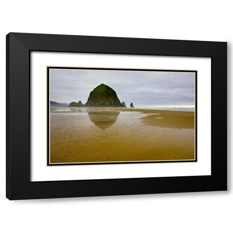 OR, Cannon Beach Sunrise overf Haystack Rock Black Modern Wood Framed Art Print with Double Matting by Carter, Jean