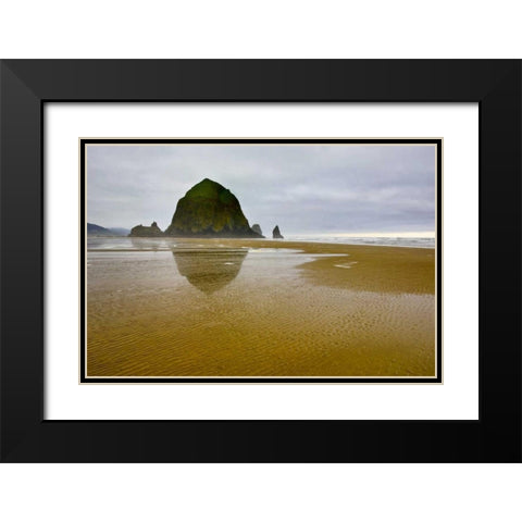 OR, Cannon Beach Sunrise overf Haystack Rock Black Modern Wood Framed Art Print with Double Matting by Carter, Jean