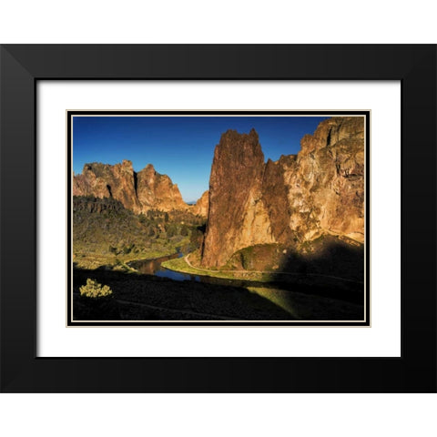 OR, Smith Rock SP Mountain reflection in stream Black Modern Wood Framed Art Print with Double Matting by OBrien, Jay