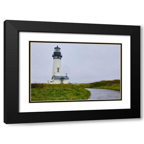 USA, Oregon Yaquina Head Lighthouse on foggy day Black Modern Wood Framed Art Print with Double Matting by Carter, Jean